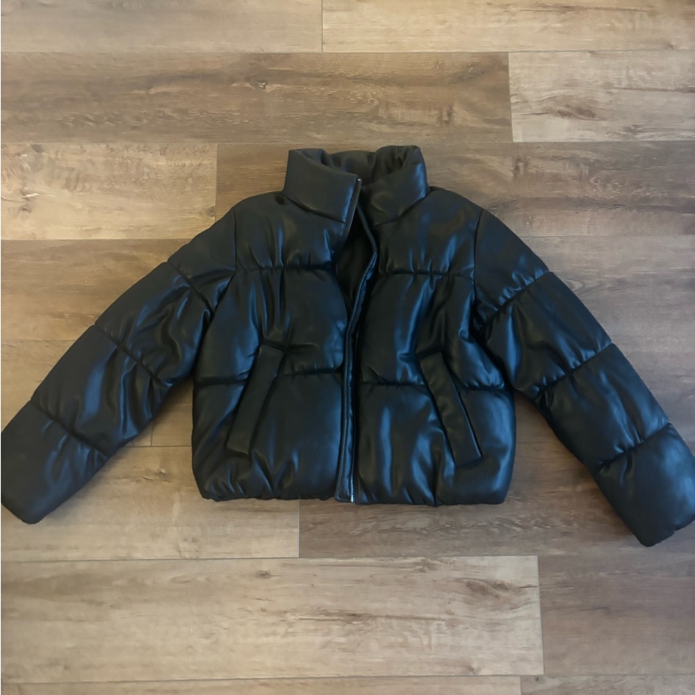 Banana Republic leather puffer jacket.
